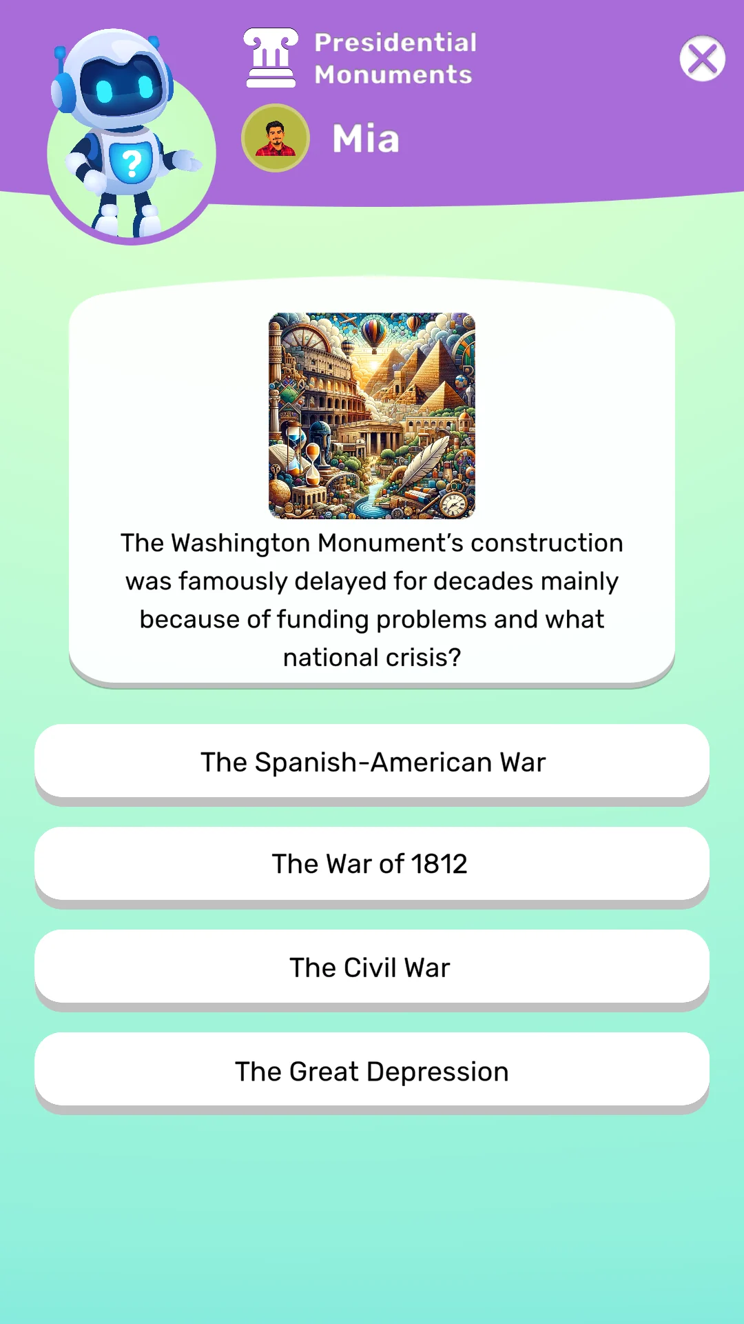 A Presidential Monuments question with four answer choices